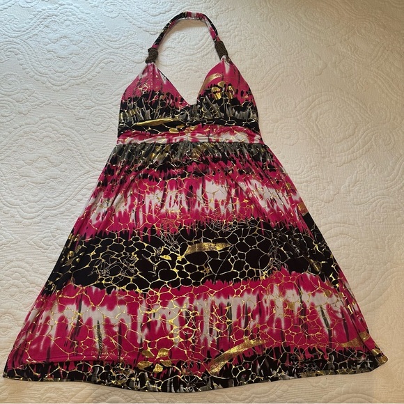 Paradise Contour Y2K Halter Dress. Pink and Gold. Size: Medium. - Picture 2 of 6